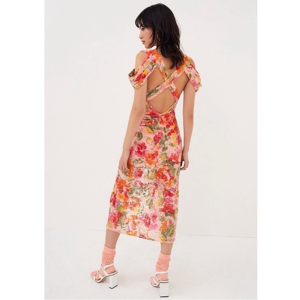 NWT For Love and Lemons Beth Midi Floral Lace Dress in Pink - Picture 4 of 12